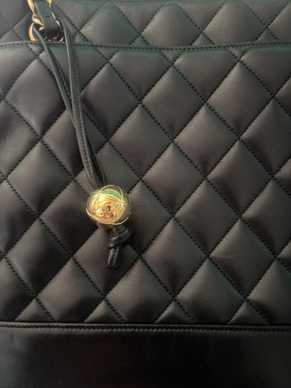 CHANEL Black Quilted Leather Tote with Gold Chain Accents - Picture 3 of 5